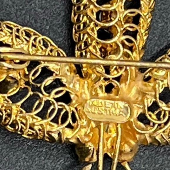 Vintage Made in Austria Brushed Gold
Coiled Metal Brooch AB Austrian Rhinestones - Picture 6 of 12